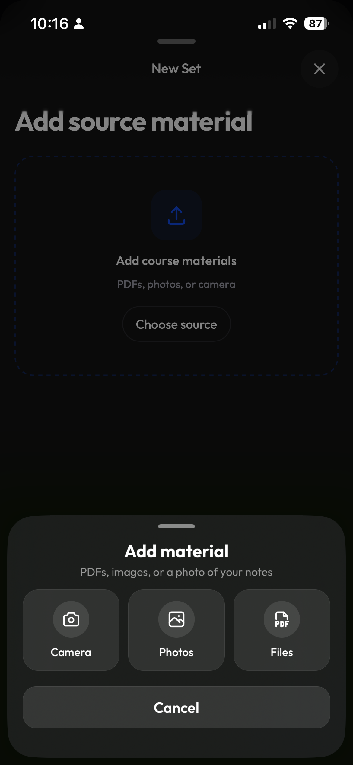 Choosing source material when creating in Clevaly